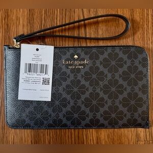 kate spade black floral logo wristlet clutch